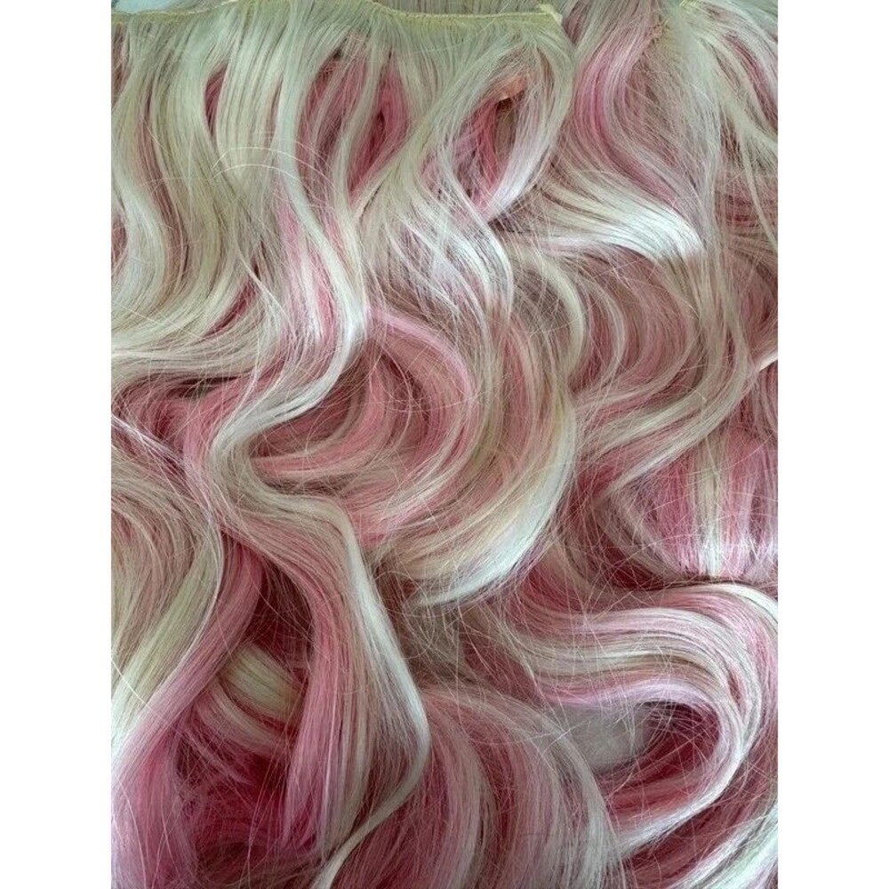 Long Wavy Clip In Hair Extensions, Pink With Blonde 4PCS